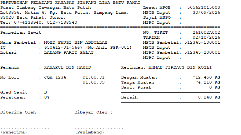 Slip timbang bercetak