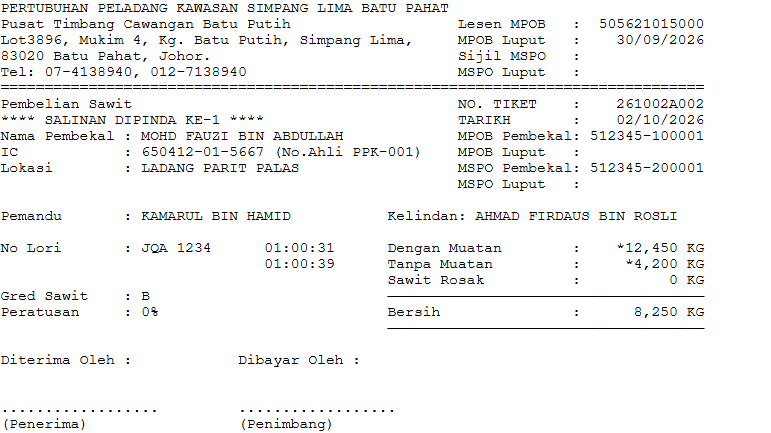 Slip timbang bertanda SALINAN DIPINDA KE-1
