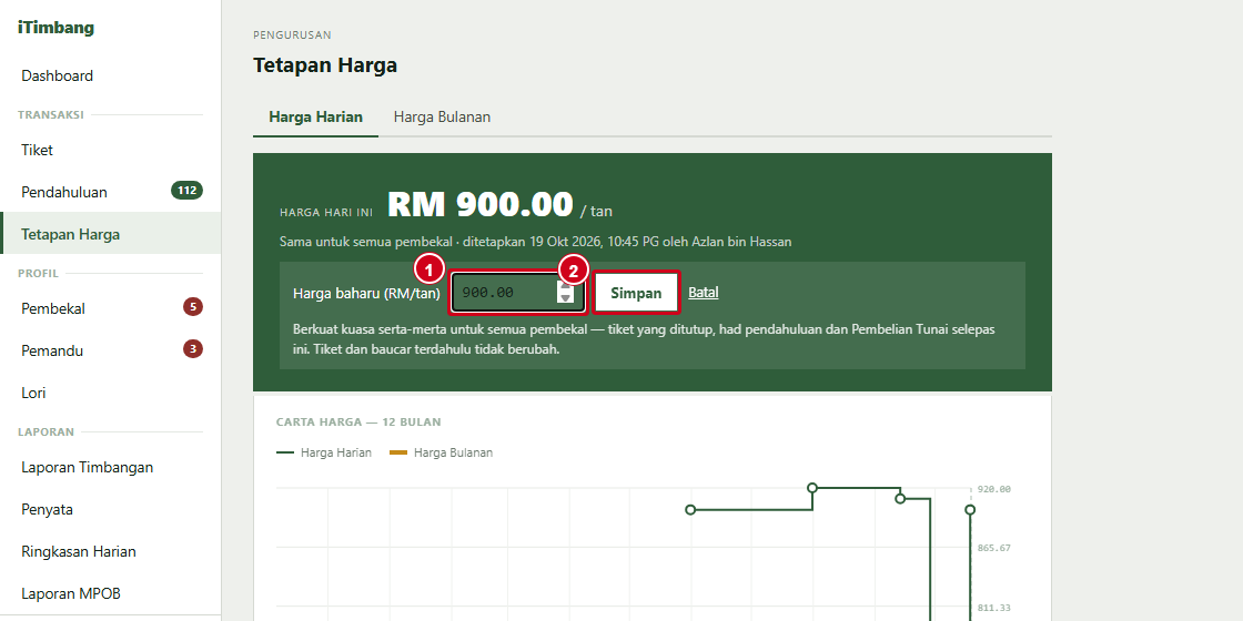 Borang Tukar harga harian