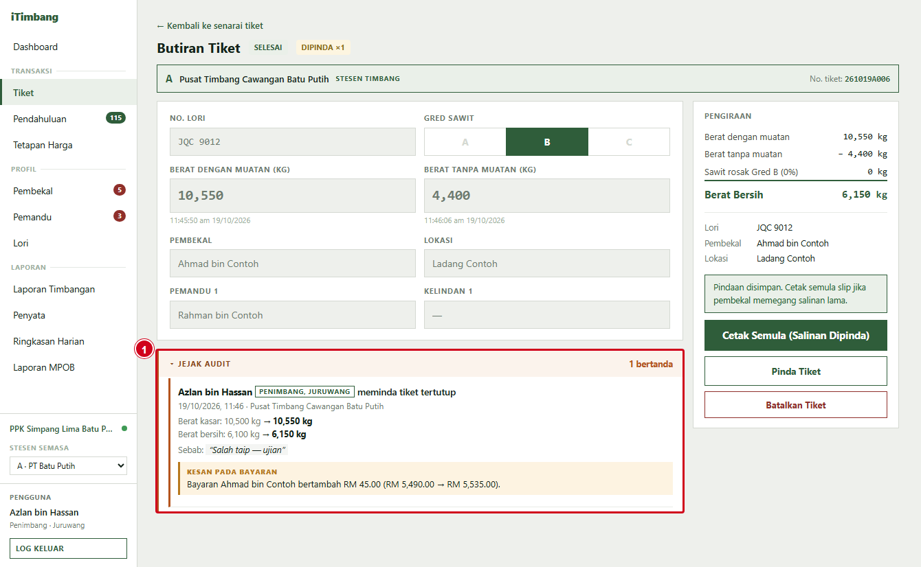 Jejak Audit pada tiket T6